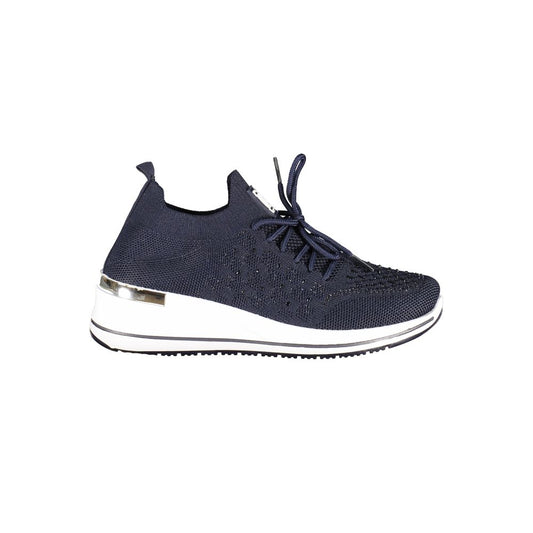 Athletic Sneakers by Laura Biagiotti for women in polyester & polyurethane blue showcases a architectural silhouette, artfully capturing the essence of the Women's Athletic Polyester & Polyurethane Sneakers with its signature architectural athletic style construction.