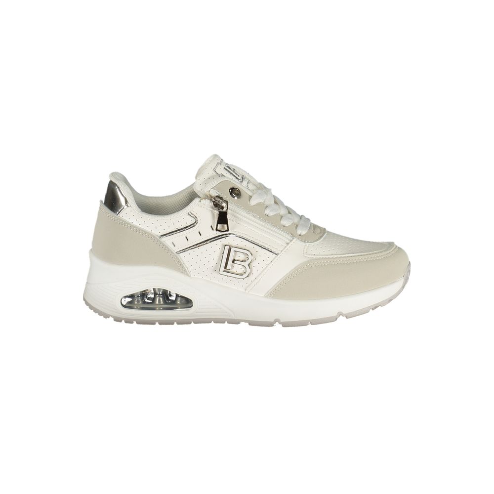 Athletic Sneakers by Laura Biagiotti for women in polyester & polyurethane white showcases a architectural silhouette, artfully capturing the essence of the Women's Athletic Polyester & Polyurethane Sneakers with its signature architectural athletic style construction.