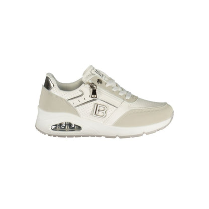 Athletic Sneakers by Laura Biagiotti for women in polyester & polyurethane white showcases a architectural silhouette, artfully capturing the essence of the Women's Athletic Polyester & Polyurethane Sneakers with its signature architectural athletic style construction.