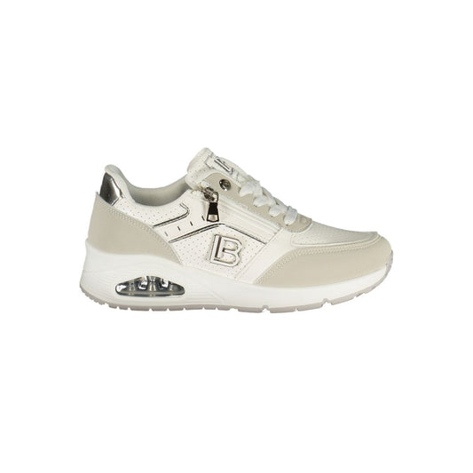Athletic Sneakers by Laura Biagiotti for women in polyester & polyurethane white showcases a architectural silhouette, artfully capturing the essence of the Women's Athletic Polyester & Polyurethane Sneakers with its signature architectural athletic style construction.
