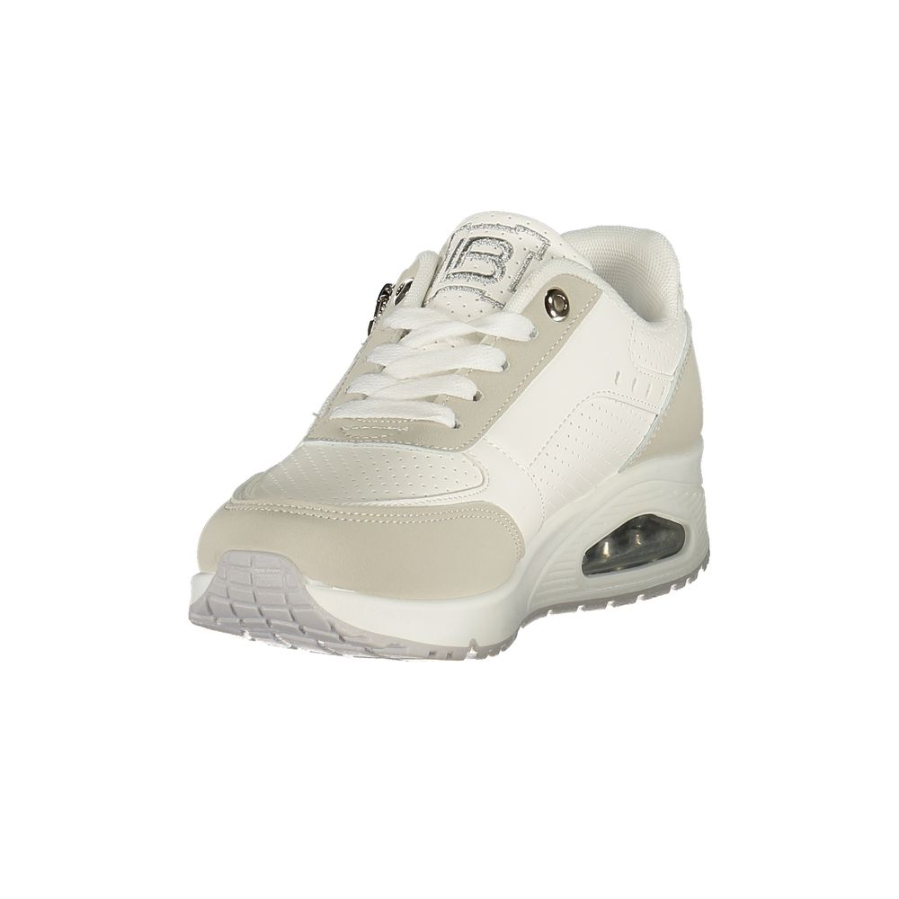 Athletic Sneakers by Laura Biagiotti for women in polyester & polyurethane white features an architectural silhouette, showcasing the premium athletic style of the Women's Athletic Polyester & Polyurethane Sneakers with an architectural finish.