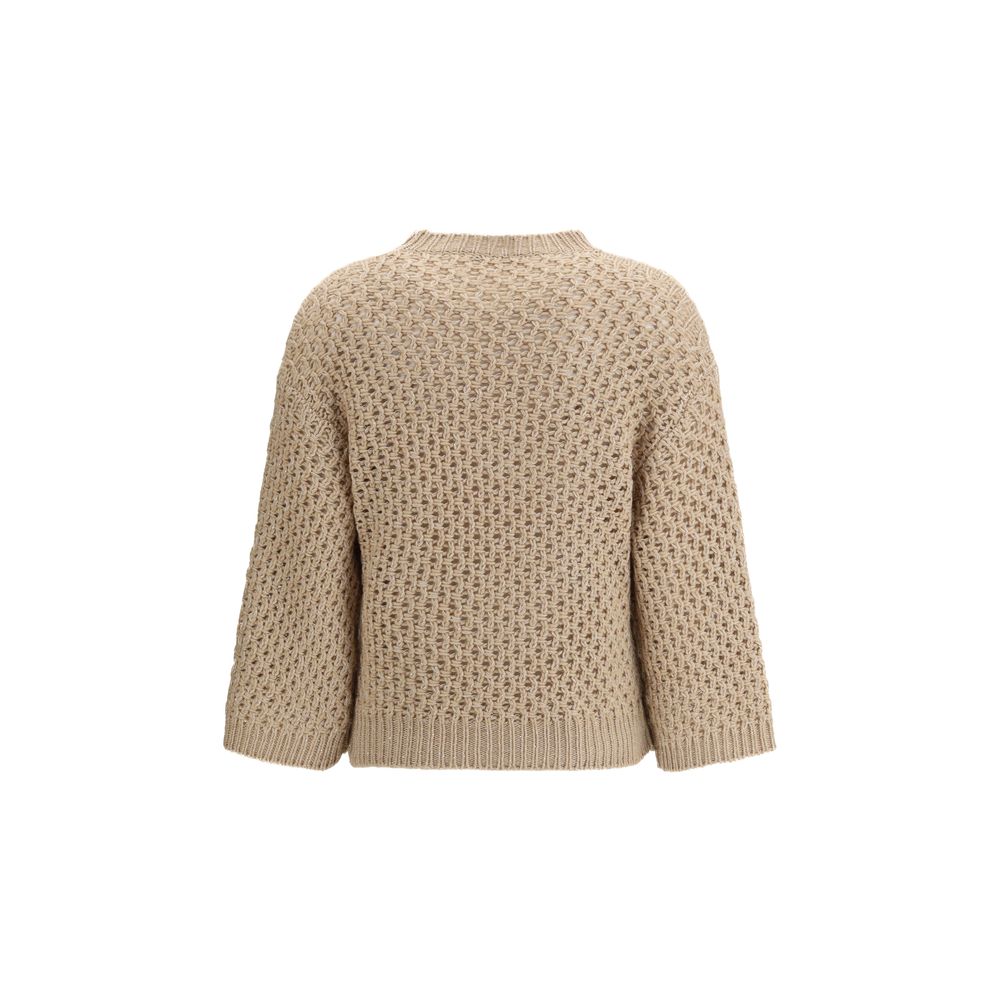 Sweatshirt by Fabiana Filippi for women in polyester capra leather & wool beige showcases a slouchy chic silhouette, artfully detailed with a slouchy chic crew neckline and for a slouchy chic finish.