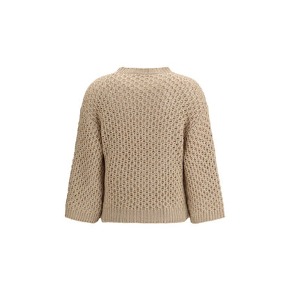 Sweatshirt by Fabiana Filippi for women in polyester capra leather & wool beige showcases a slouchy chic silhouette, artfully detailed with a slouchy chic crew neckline and for a slouchy chic finish.