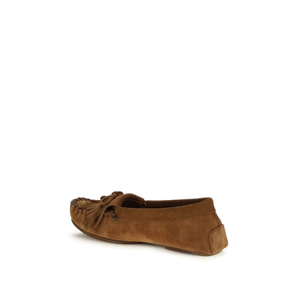 Flat Loafer Slip-On Shoes by Paris Texas for women in bos taurus calf leather brown features an effortless chic silhouette, showcasing the Women's Bos Taurus Calf Leather Flat Loafer Slip-On Shoes design with an effortless chic flat and a for a effortless chic look.