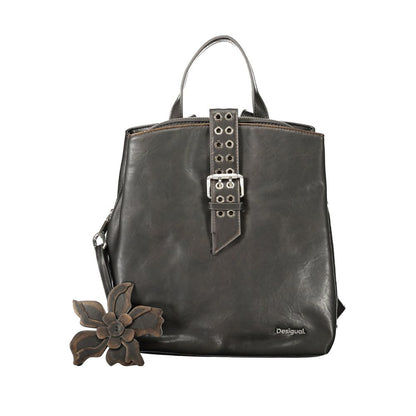 Backpack by Desigual for women in polyurethane canvas black & patterned showcases a stately Zaino Polyurethane Canvas Backpack design, featuring a secure with stately and versatile backpack-strap.