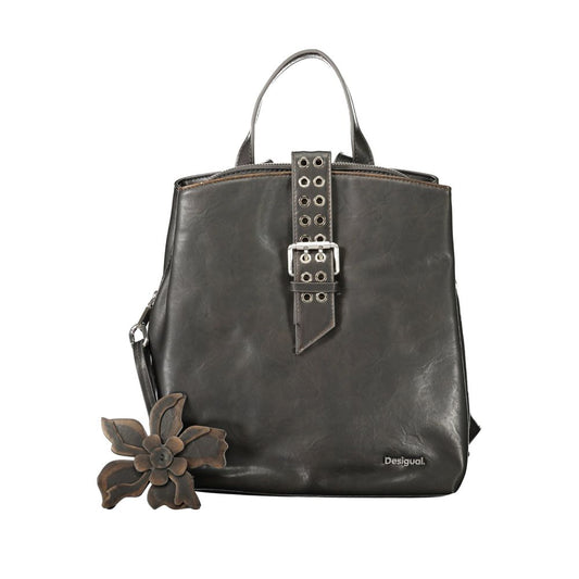 Backpack by Desigual for women in polyurethane canvas black & patterned showcases a stately Zaino Polyurethane Canvas Backpack design, featuring a secure with stately and versatile backpack-strap.