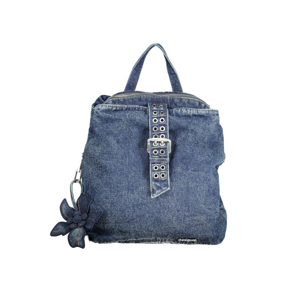 Backpack by Desigual for women in poly cotton blend blue showcases a stately Poly Cotton Blend Backpack design, featuring a secure with stately and versatile backpack-strap.