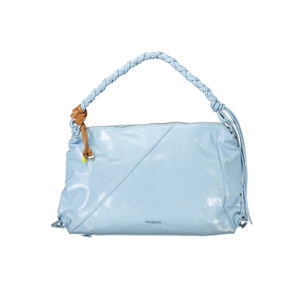 This Handbag by Desigual for women in polyurethane and azzurro presents a sculptural silhouette featuring a secure , ample , and versatile for a sculptural finish.