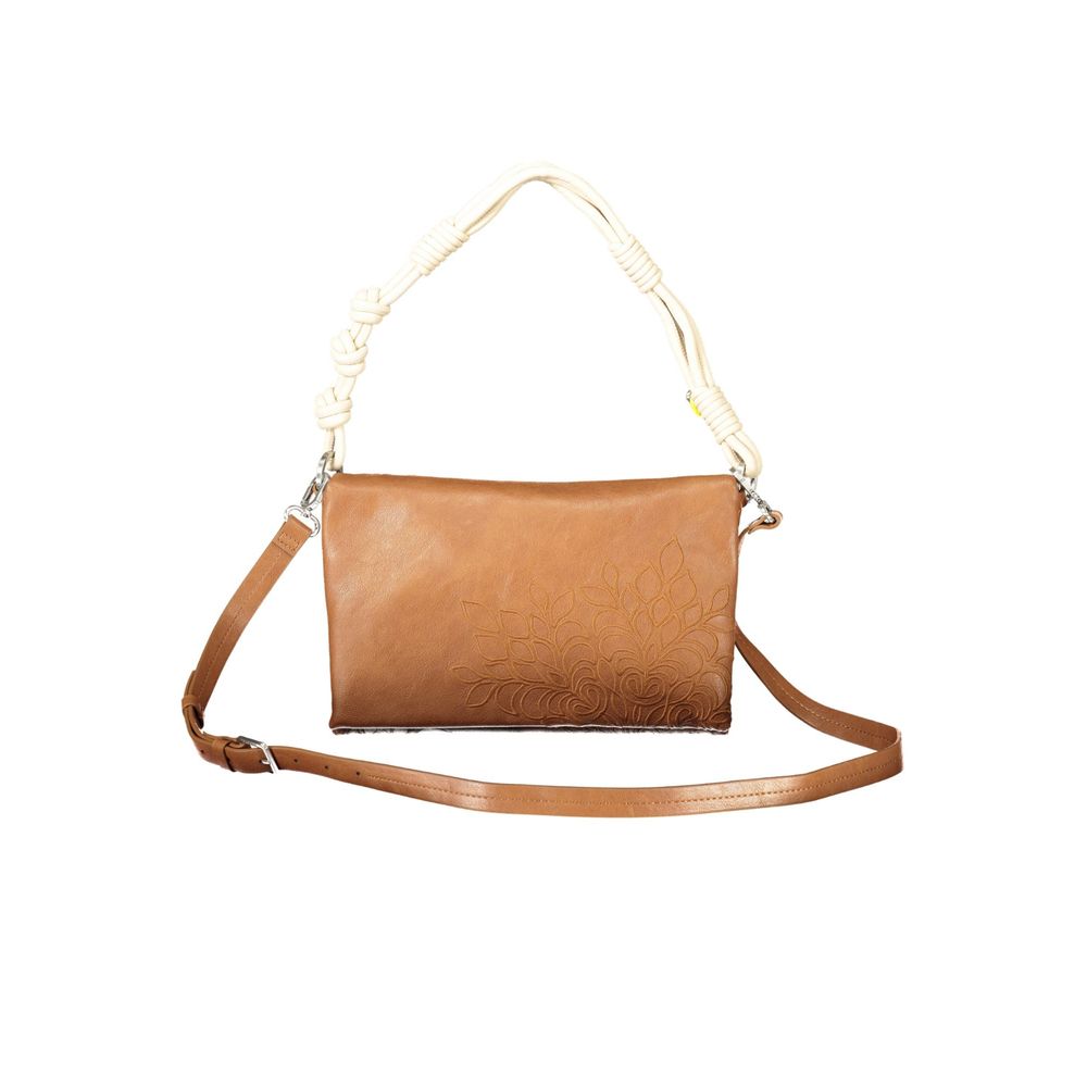 This Handbag by Desigual for women in polyurethane and brown presents a sculptural silhouette featuring a secure , ample , and versatile for a sculptural finish.