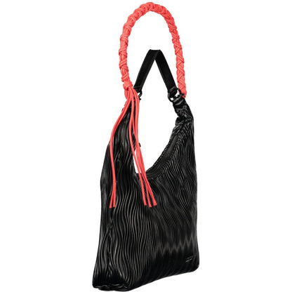 This Shoulder Handbag by Desigual for women in polyurethane and black presents a sculptural silhouette featuring a secure , ample , and versatile shoulder-strap for a sculptural finish.