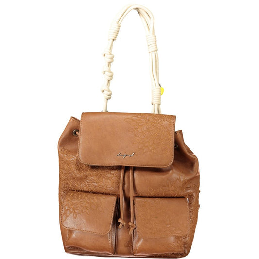 Mini Drawstring Backpack by Desigual for women in polyethylene brown features a stately Sierra Prisa Polyethylene Mini Drawstring Backpack design, showcasing a secure snap & drawstring, ample external-pockets & internal-pockets, and versatile handle, backpack-strap & adjustable-strap for a stately finish.