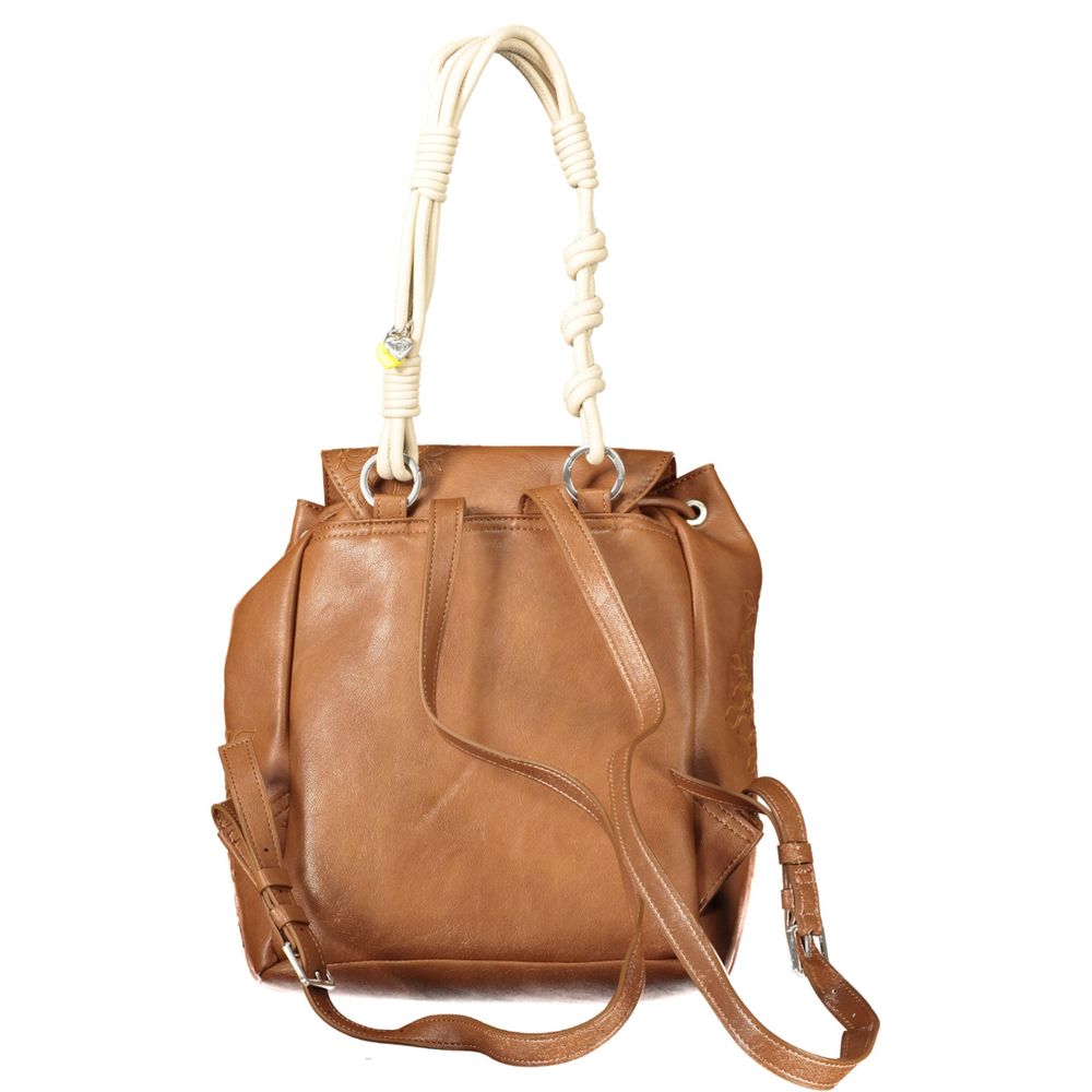 Mini Drawstring Backpack by Desigual for women in polyethylene brown presents a stately Sierra Prisa Polyethylene Mini Drawstring Backpack design, showcasing a secure snap & drawstring with ample external-pockets & internal-pockets and versatile handle, backpack-strap & adjustable-strap for a stately finish.