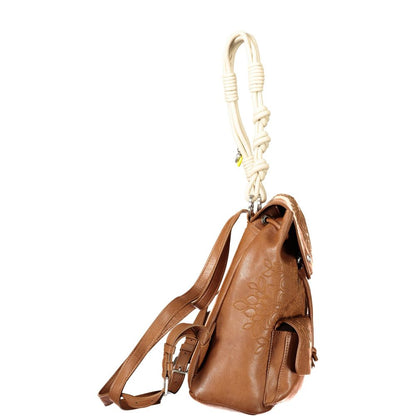 Mini Drawstring Backpack by Desigual for women in polyethylene brown showcases an architectural Sierra Prisa Polyethylene Mini Drawstring Backpack design, featuring a secure snap & drawstring, ample external-pockets & internal-pockets, and architectural handle, backpack-strap & adjustable-strap for a sophisticated look.