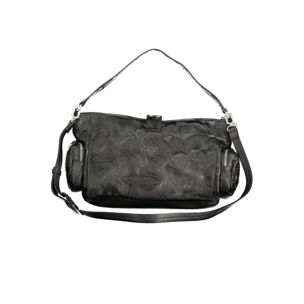 This Handbag by Desigual for women in polyurethane and black presents a sculptural silhouette featuring a secure , ample , and versatile for a sculptural finish.