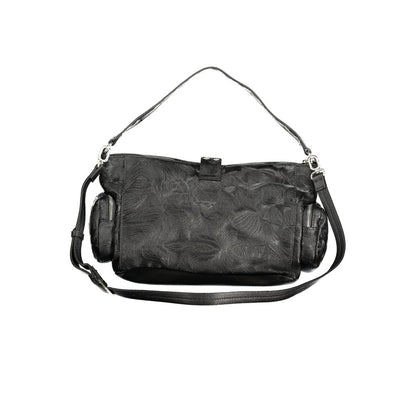This Handbag by Desigual for women in polyurethane and black presents a sculptural silhouette featuring a secure , ample , and versatile for a sculptural finish.
