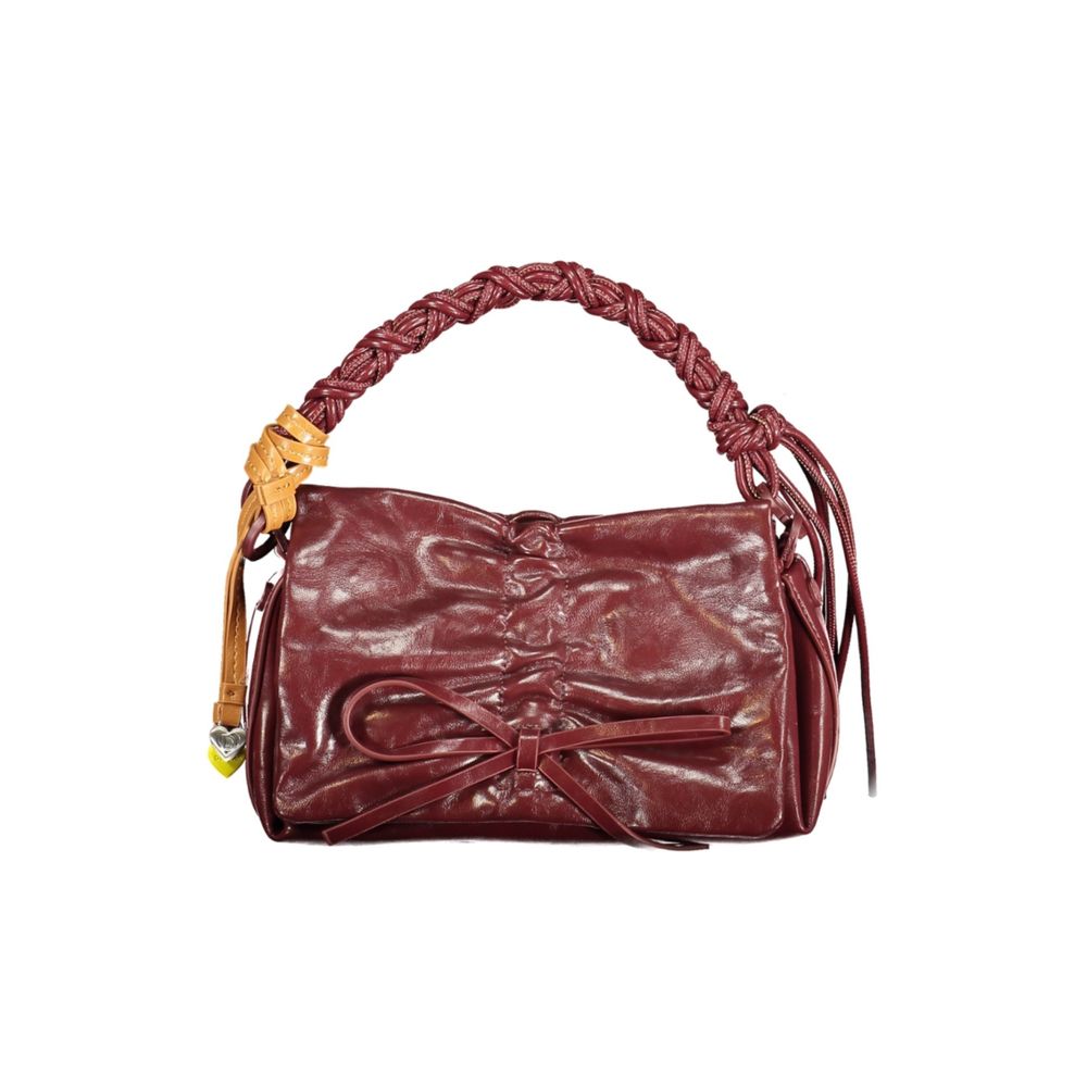 Mini Flap Handbag by Desigual for women in polyurethane burgundy & purple features a signature silhouette, showcasing a secure flap, zipper & magnetic and signature internal-pockets & cardholder with versatile shoulder-strap, adjustable-strap, detachable-strap & handle for a sophisticated look.