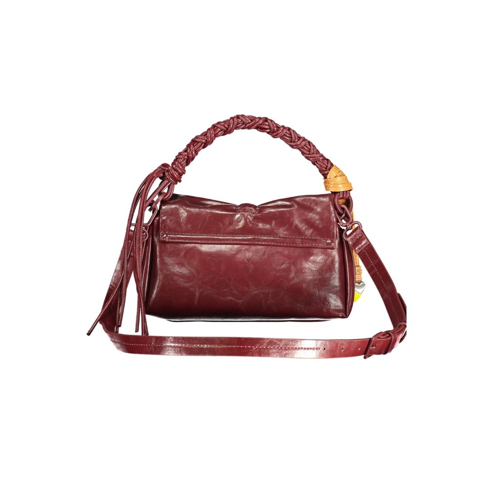 Mini Flap Handbag by Desigual for women in polyurethane burgundy & purple features a ornamental silhouette, showcasing a secure flap, zipper & magnetic, ample internal-pockets & cardholder, and ornamental shoulder-strap, adjustable-strap, detachable-strap & handle for a sophisticated look.