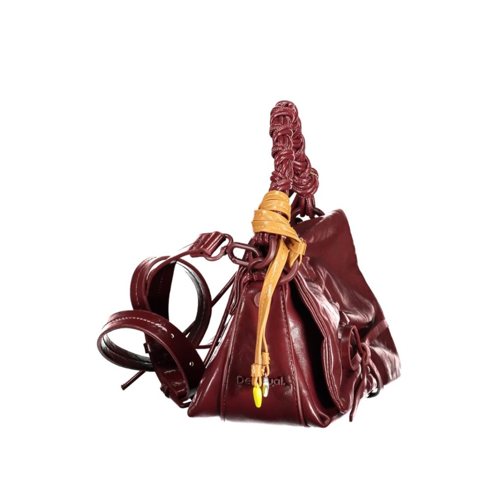Mini Flap Handbag by Desigual for women in polyurethane burgundy & purple features an refined silhouette, showcasing a secure flap, zipper & magnetic, ample internal-pockets & cardholder, and versatile shoulder-strap, adjustable-strap, detachable-strap & handle for a sophisticated refined aesthetic.
