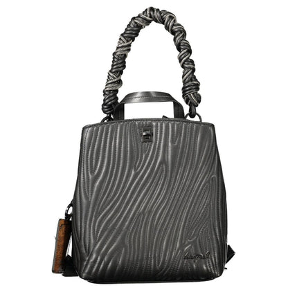 Mini Backpack by Desigual for women in polyurethane black features an stately silhouette from the Ecru Helium Trokel Polyurethane Mini Backpack range, with a secure zipper & magnetic, ample internal-pockets, and versatile shoulder-strap, backpack-strap, adjustable-strap, detachable-strap & handle.