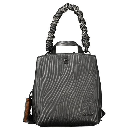 Mini Backpack by Desigual for women in polyurethane black features an stately silhouette from the Ecru Helium Trokel Polyurethane Mini Backpack range, with a secure zipper & magnetic, ample internal-pockets, and versatile shoulder-strap, backpack-strap, adjustable-strap, detachable-strap & handle.