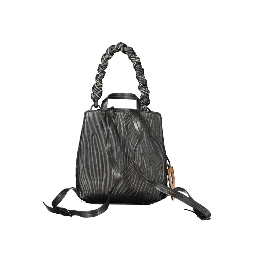 Mini Backpack by Desigual for women in polyurethane black showcases a stately Ecru Helium Trokel Polyurethane Mini Backpack design, featuring a secure zipper & magnetic with stately internal-pockets and versatile shoulder-strap, backpack-strap, adjustable-strap, detachable-strap & handle.