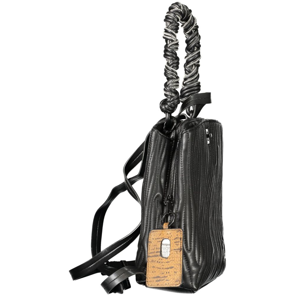 Mini Backpack by Desigual for women in polyurethane black features a stately Ecru Helium Trokel Polyurethane Mini Backpack design, showcasing a secure zipper & magnetic, ample internal-pockets, and versatile shoulder-strap, backpack-strap, adjustable-strap, detachable-strap & handle for a stately finish.