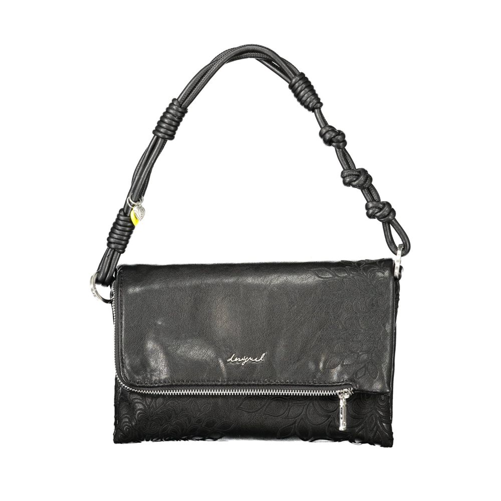 Handbag by Desigual for women in polyethylene black features an refined silhouette, showcasing a secure zipper & magnetic, ample external-pockets & internal-pockets, and versatile shoulder-strap, adjustable-strap & handle for a sophisticated refined aesthetic.
