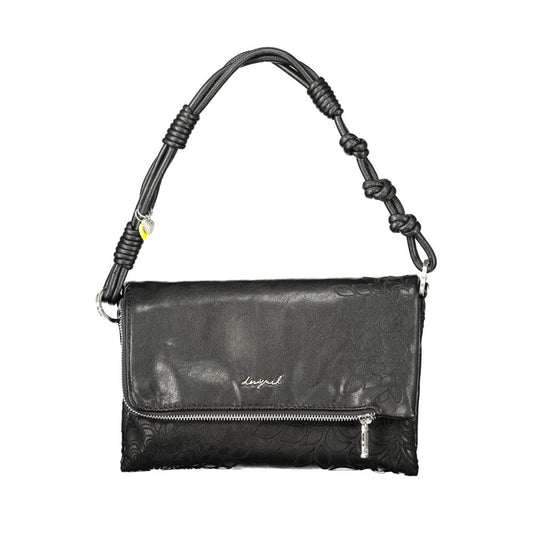 Handbag by Desigual for women in polyethylene black features an refined silhouette, showcasing a secure zipper & magnetic, ample external-pockets & internal-pockets, and versatile shoulder-strap, adjustable-strap & handle for a sophisticated refined aesthetic.