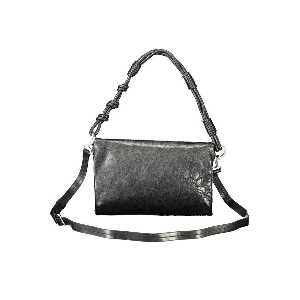 This Handbag by Desigual for women in polyethylene and black presents a sculptural silhouette featuring a secure zipper & magnetic, ample external-pockets & internal-pockets, and versatile shoulder-strap, adjustable-strap & handle for a sculptural finish.