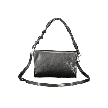 This Handbag by Desigual for women in polyethylene and black presents a sculptural silhouette featuring a secure zipper & magnetic, ample external-pockets & internal-pockets, and versatile shoulder-strap, adjustable-strap & handle for a sculptural finish.