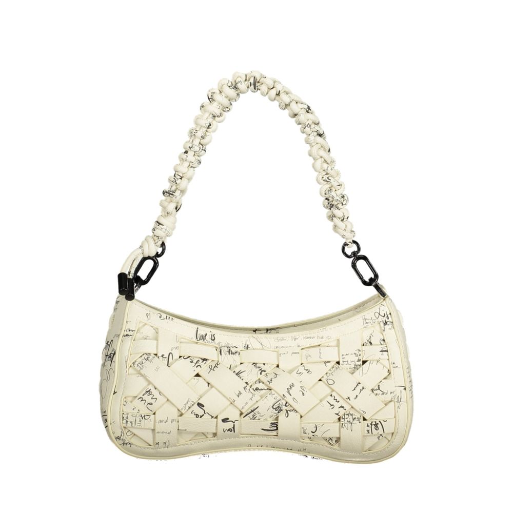 Handbag by Desigual for women in polyethylene white & signature features a ornamental silhouette, showcasing a secure zipper, ample internal-pockets & cardholder, and ornamental shoulder-strap, adjustable-strap & handle for a sophisticated look.