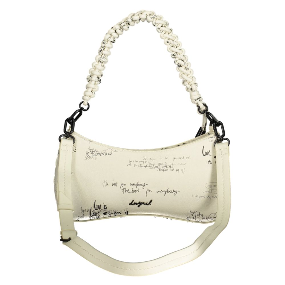 Handbag by Desigual for women in polyethylene white & signature features a signature silhouette, showcasing a secure zipper and signature internal-pockets & cardholder with versatile shoulder-strap, adjustable-strap & handle for a sophisticated look.