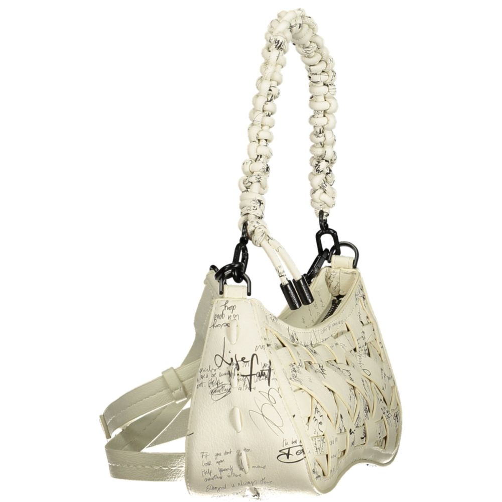 This Handbag by Desigual for women in polyethylene and white & signature presents a sculptural silhouette featuring a secure zipper, ample internal-pockets & cardholder, and versatile shoulder-strap, adjustable-strap & handle for a sculptural finish.