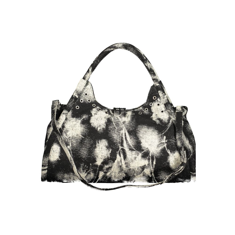 Handbag by Desigual for women in cotton black features a ornamental silhouette, showcasing a secure snap & zipper, ample internal-pockets & cardholder, and ornamental shoulder-strap, adjustable-strap & handle for a sophisticated look.