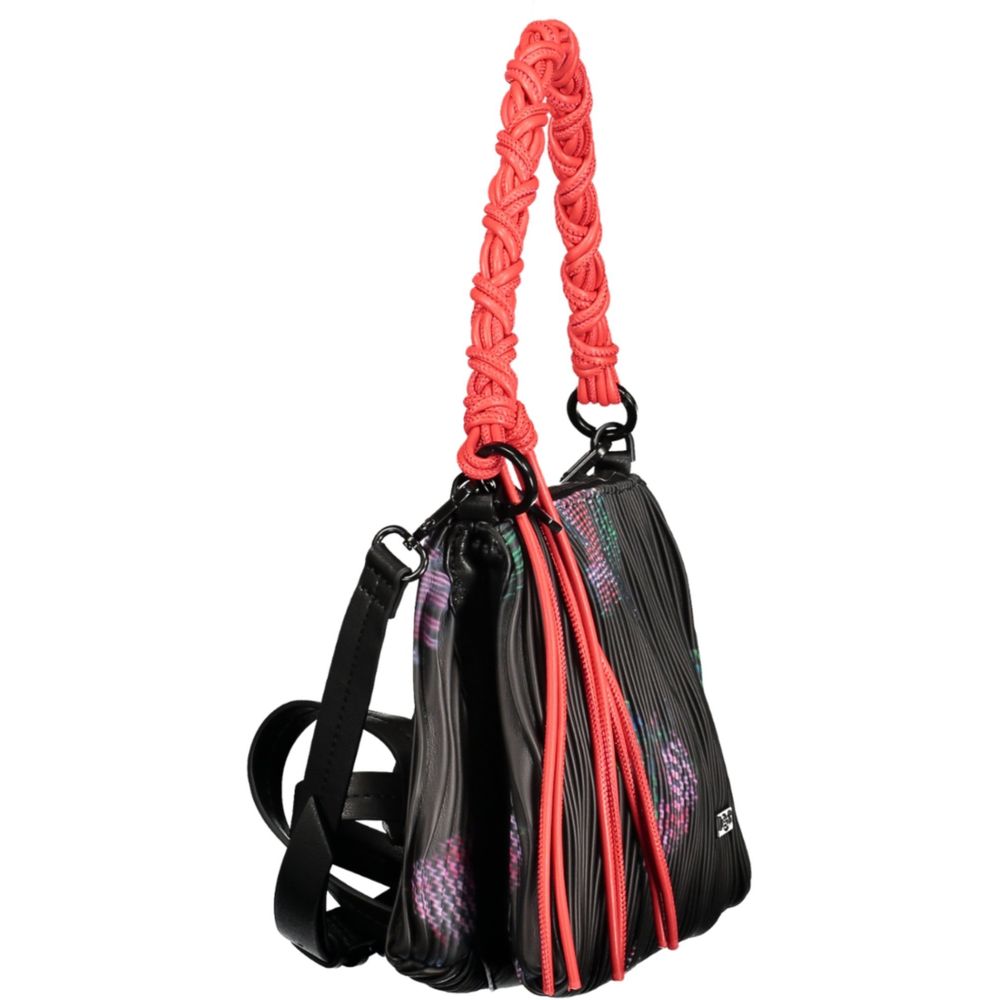 Handbag by Desigual for women in polyethylene black features an refined silhouette, showcasing a secure zipper, ample internal-pockets, and versatile shoulder-strap, adjustable-strap & handle for a sophisticated refined aesthetic.