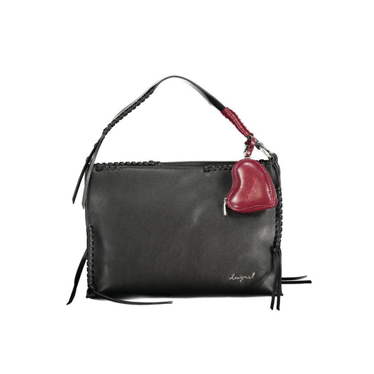 Handbag by Desigual for women in polyethylene black & signature features a refined silhouette, showcasing a secure zipper, organized removable-pouch, external-pockets, internal-pockets, cardholder & coin-purse, and versatile shoulder-strap, adjustable-strap & handle for a refined finish.