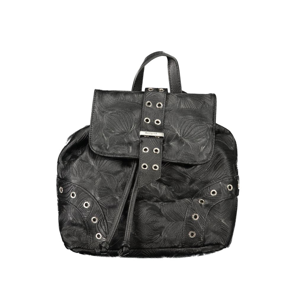 Drawstring Backpack by Desigual for women in polyethylene black features a refined silhouette, showcasing the Moonstone Prisa Polyethylene Drawstring Backpack design with a secure drawstring, ample external-pockets & internal-pockets, and versatile handle, backpack-strap & adjustable-strap.