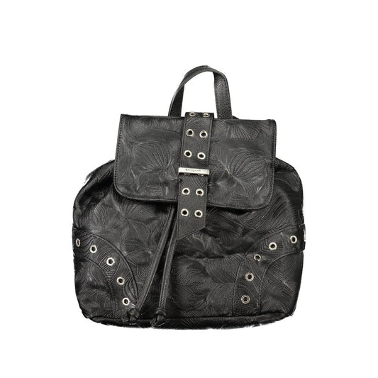 Drawstring Backpack by Desigual for women in polyethylene black features a refined silhouette, showcasing the Moonstone Prisa Polyethylene Drawstring Backpack design with a secure drawstring, ample external-pockets & internal-pockets, and versatile handle, backpack-strap & adjustable-strap.