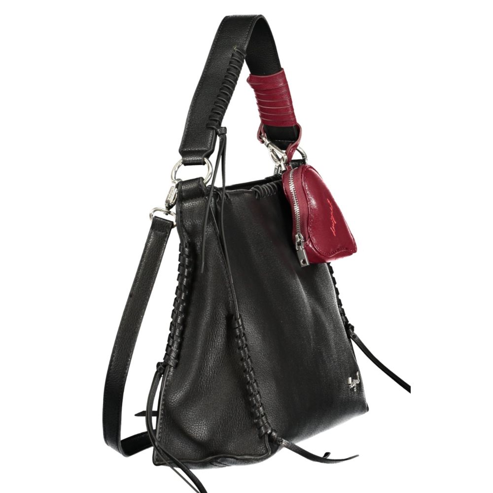 Handbag by Desigual for women in polyethylene black & signature presents a ornamental silhouette, showcasing a secure zipper, ample removable-pouch, external-pockets, internal-pockets, cardholder & coin-purse, and versatile shoulder-strap, adjustable-strap & handle for a ornamental finish.