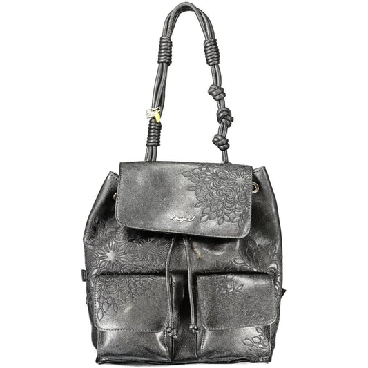 Mini Drawstring Backpack by Desigual for women in polyethylene black & signature presents a stately Sierra Prisa Polyethylene Mini Drawstring Backpack design, showcasing a secure snap & drawstring with ample external-pockets & internal-pockets and versatile handle, backpack-strap & adjustable-strap for a stately finish.