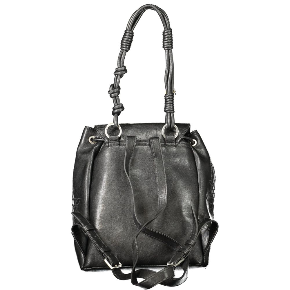 Mini Drawstring Backpack by Desigual for women in polyethylene black & signature features a stately Sierra Prisa Polyethylene Mini Drawstring Backpack design, showcasing a secure snap & drawstring, ample external-pockets & internal-pockets, and versatile handle, backpack-strap & adjustable-strap for a stately finish.