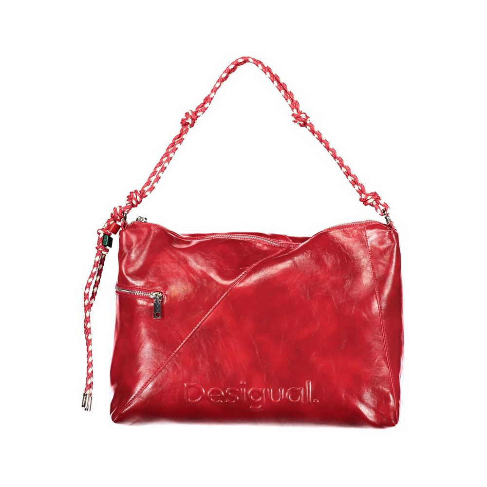 Handbag by Desigual for women in polyethylene red features a refined silhouette, showcasing a secure zipper, organized external-pockets, internal-pockets & cardholder, and versatile shoulder-strap, adjustable-strap & handle for a refined finish.