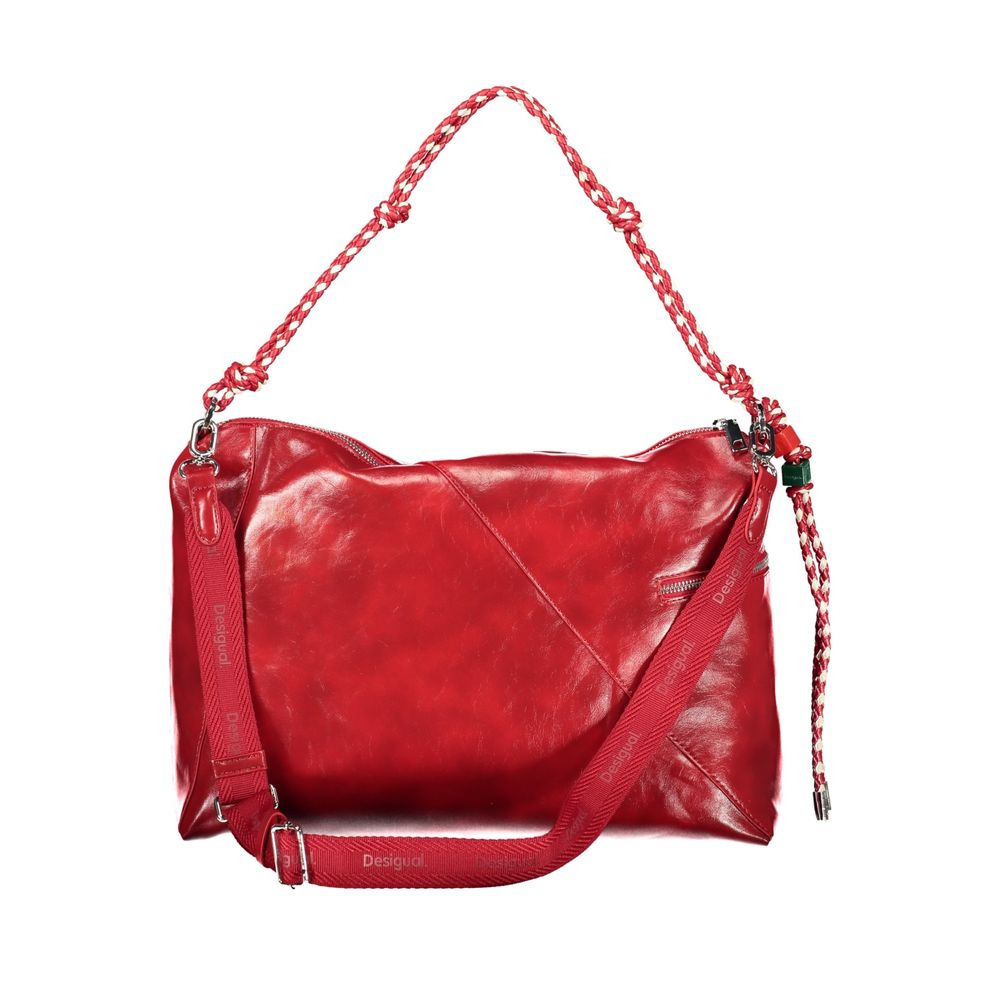 Handbag by Desigual for women in polyethylene red features an refined silhouette, showcasing a secure zipper, ample external-pockets, internal-pockets & cardholder, and versatile shoulder-strap, adjustable-strap & handle for a sophisticated refined aesthetic.