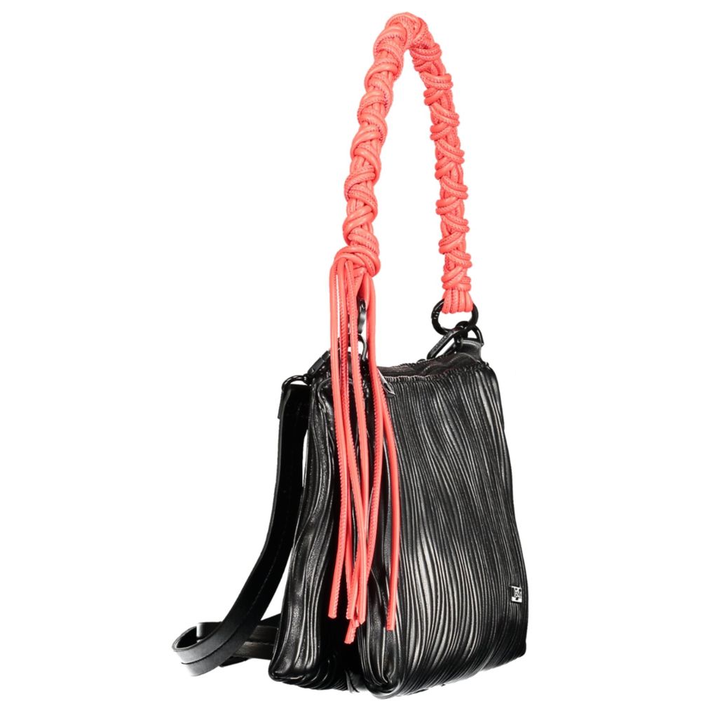 Handbag by Desigual for women in polyethylene black features a signature silhouette, showcasing a secure zipper and signature internal-pockets with versatile shoulder-strap, adjustable-strap & handle for a sophisticated look.