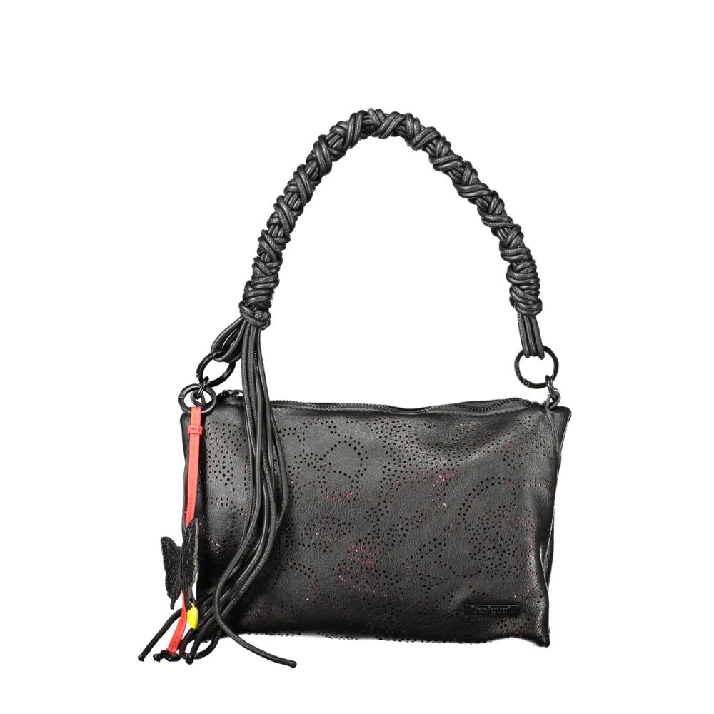 Handbag by Desigual for women in polyethylene black features a signature silhouette, showcasing a secure zipper and signature internal-pockets with versatile shoulder-strap, adjustable-strap & handle for a sophisticated look.