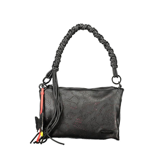 Handbag by Desigual for women in polyethylene black features a signature silhouette, showcasing a secure zipper and signature internal-pockets with versatile shoulder-strap, adjustable-strap & handle for a sophisticated look.