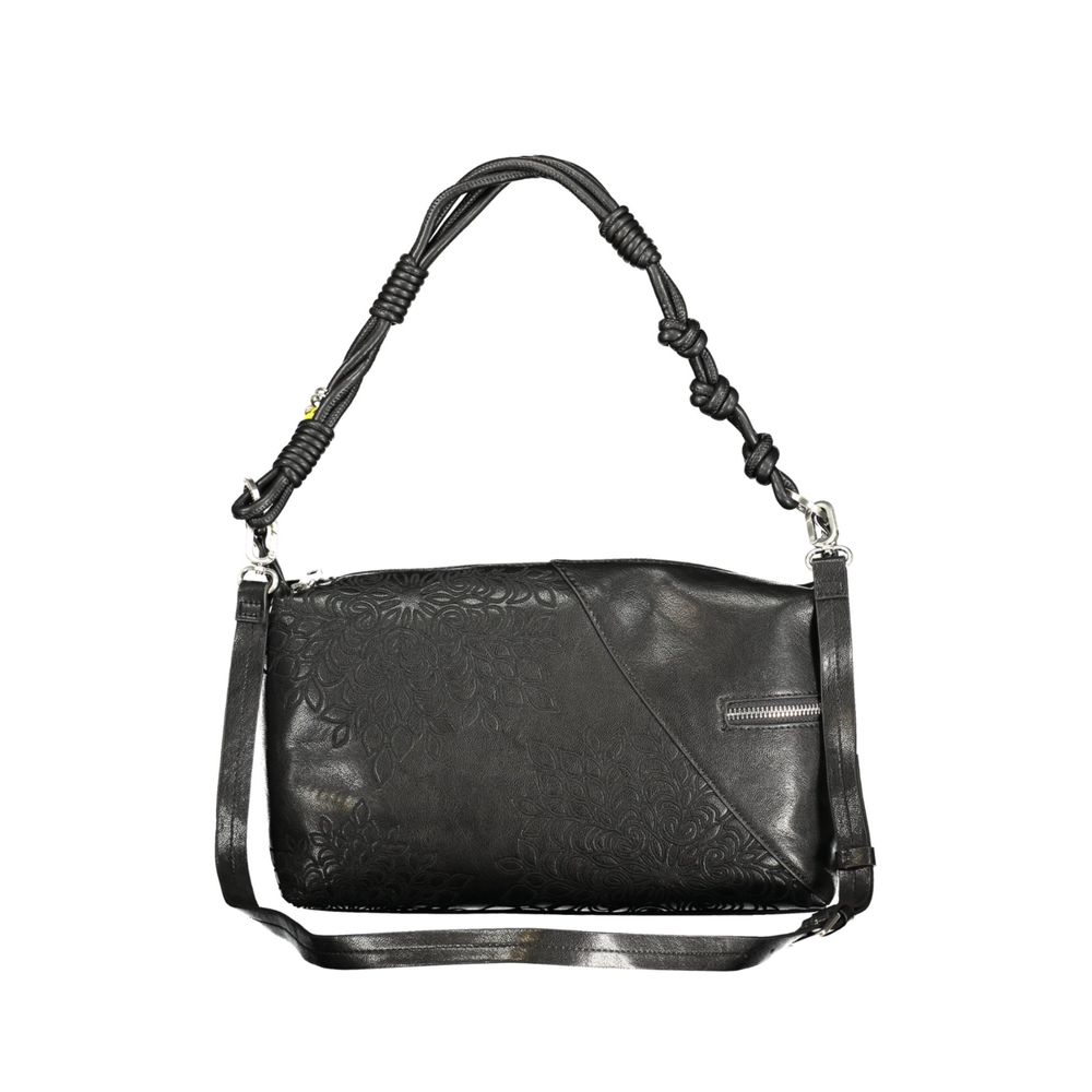 Handbag by Desigual for women in polyethylene black & signature features an refined silhouette, showcasing a secure zipper, ample external-pockets, internal-pockets & cardholder, and versatile shoulder-strap, adjustable-strap & handle for a sophisticated refined aesthetic.