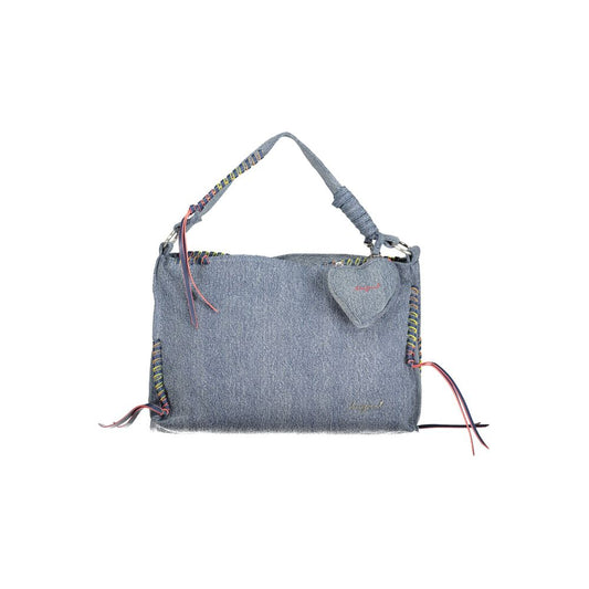 Handbag by Desigual for women in denim cotton blue & signature features a ornamental silhouette, showcasing a secure zipper, ample external-pockets, internal-pockets & coin-purse, and ornamental shoulder-strap, adjustable-strap & handle for a sophisticated look.