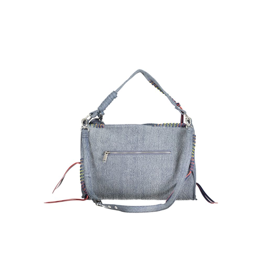Handbag by Desigual for women in denim cotton blue & signature features a refined silhouette, showcasing a secure zipper, organized external-pockets, internal-pockets & coin-purse, and versatile shoulder-strap, adjustable-strap & handle for a refined finish.