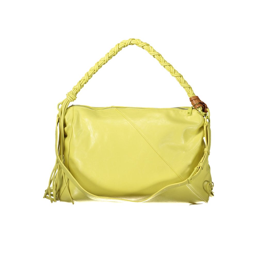 This Handbag by Desigual for women in polyethylene and yellow & signature presents a sculptural silhouette featuring a secure zipper, ample internal-pockets, and versatile shoulder-strap & handle for a sculptural finish.
